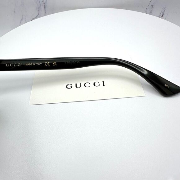 New Gucci Sunglasses Black Acetate Round Gold Metal GG Logo Italy Authentic main image 16